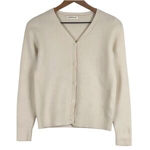 LANPULUX 100% Wool Cardigan Women's Sz S / M Cream Button Up Long Sleeve Sweater